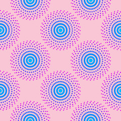 Screen printing seamless pattern. Radiant abstract vortex. Circular pattern. Pop art round halftone. Whirligig, eyeball. Dotted print.