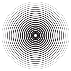 Concentric linear circles, neutral round element. Halftone outline element isolated on white background.