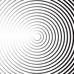 Concentric linear circles, neutral round element. Halftone outline element isolated on white background.
