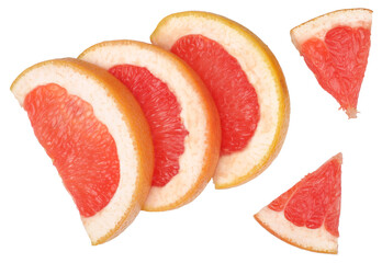 Slices of grapefruit isolated on the white background, flat lay, top view