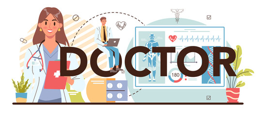 Doctor typographic header. Medical specialist in the uniform
