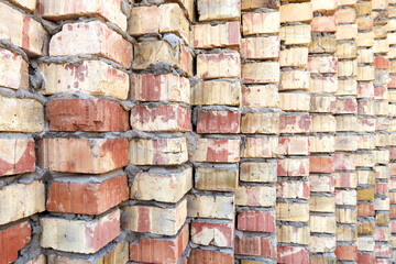 background of masonry of ceramic bricks wall on cement mortar - Powered by Adobe