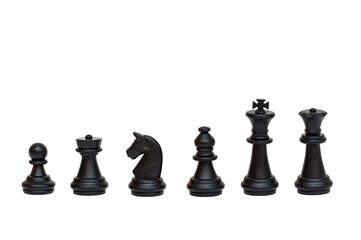 Set of black chess pieces isolated on white background. Chessmen. Table game. 