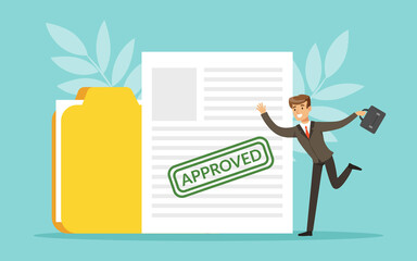 Job Application Approved, Happy Businessman Accepted to Work Vector Illustration