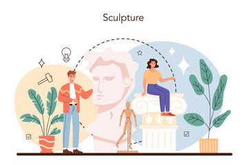 Professional sculptor concept. Creating sculpture of the marble