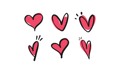 Heart doodles set. Hand drawn vector illustration of hearts. Love symbols.
