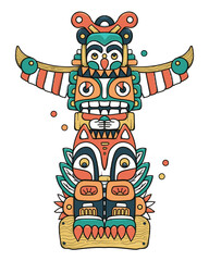 Flat cartoon vector illustration indian totem.