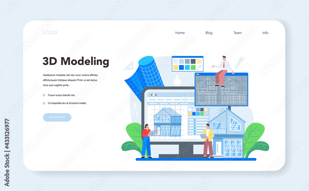 Wall mural 3d modeling web banner or landing page. digital drawing