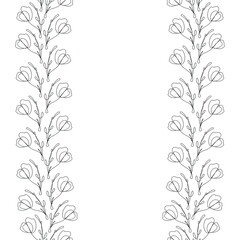 Floral line art seamless pattern. Ornamental floral vertical boarder.  Element for card design and invitations. Vector illustration. 