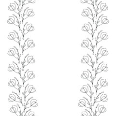 Floral line art seamless pattern. Ornamental floral vertical boarder.  Element for card design and invitations. Vector illustration. 