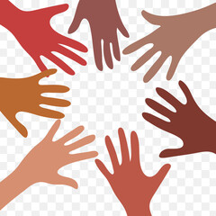 Multicolored hands reach out to each other