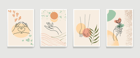 set of abstract posters with hands