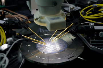 semiconductor silicon wafer under test - obrazy, fototapety, plakaty