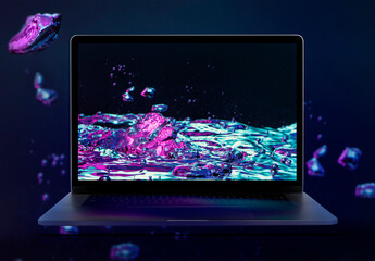Laptop Screen Mockup with Futuristic Wallpaper