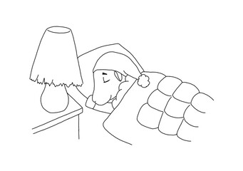 The outline of sheep in a nightcap  sleeping in bed and under a blanket