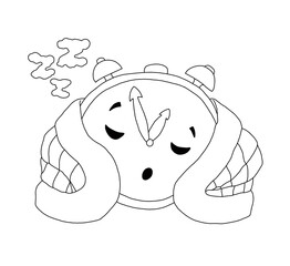 The outline of sleeping alarm clock covered with a warm blanket