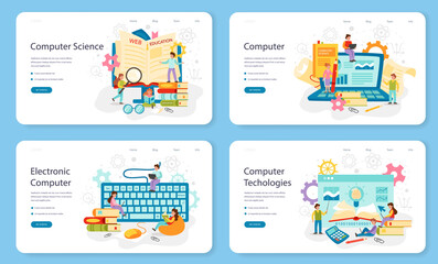 IT education web banner or landing page set. Student write software