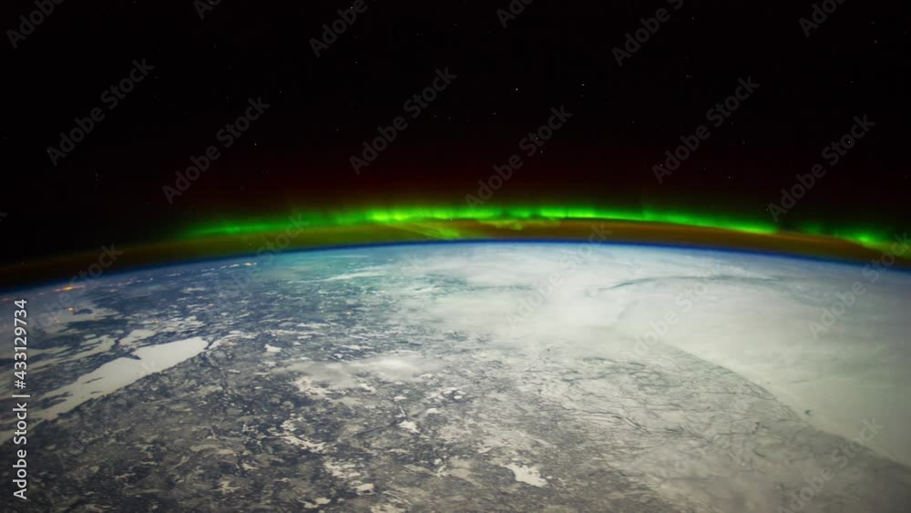 Wall mural flight over the earth's surface, made from a space station. 3d rendering