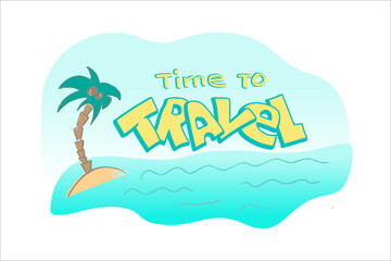 Fototapeta na wymiar time to travel banner with sea and palm 