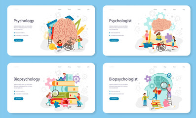 Psychology web banner or landing page set. People's mental