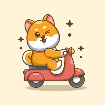 Cute shiba inu dog riding scooter cartoon