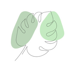 Monstera leaf - one line drawing. Continuous line exotic plant. Hand-drawn minimalist illustration, vector.