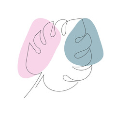 Monstera leaf - one line drawing. Continuous line exotic plant. Hand-drawn minimalist illustration, vector.