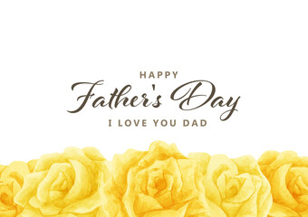 父の日　水彩　黄色い薔薇　フレーム　横長/ Watercolor Yellow Rose Frame for Father's Day - Horizontal - Vector Image