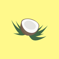 Vector graphics. An image of a ripe coconut. Coconut, chopped in half. Healthy diet. Tropical fruits. EPS isolated.