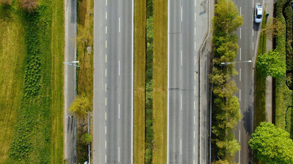 A direct overhead shot of a dual carriageway. © Ross