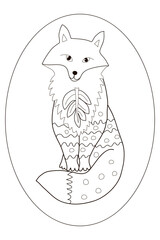 Lovely fox for cute design. Black line. Hand 
drawn vector illustration.