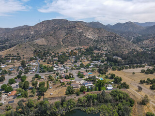 Fototapeta na wymiar Aerial view of the suburb city of Lakeside, San Diego, Southern California, USA 