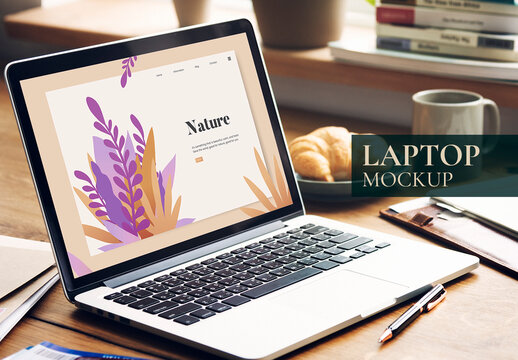 Laptop Mockup on Workspace