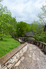 Fototapeta na wymiar Beautiful courtyard of ancient Martvili monastery in Georgia