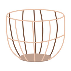 Fototapeta na wymiar Hand drawn wicker basket. Trendy empty basket in doodle style. Wooden bowl isolated on white background. Boho style home decor.