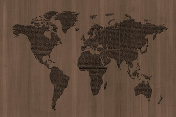 grunge wooden world map background backdrop