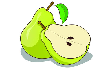 Pear fruit vector illutration and half pear fruit