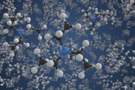 Molecule of triethylamine, ball-and-stick molecular model. Scientific 3d rendering