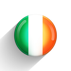 Glass light ball with flag of Ireland. Round sphere, template icon. Irish national symbol. Glossy realistic ball, 3D abstract vector illustration highlighted on a white background. Big bubble.