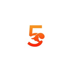 Number 5 with woman face logo icon design vector