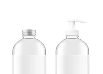 Glass bottle with screw cap and dispenser. Can be used for medical, cosmetic, food. Vector illustration. EPS10.	