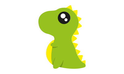 Cute kawaii little green baby dinosaur with big shining brilliant eyes