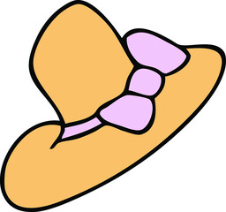 Simple doodle of cute summer hat with bow. Cartoon style. Hand drawn vector illustration. Design for T-shirt, textile and prints.
