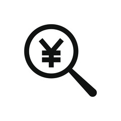 Yuan sign with magnifying glass. Looking for money icon concept isolated on white background. Vector illustration