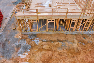 Framing beam of new house under construction home framing