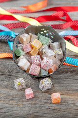 Turkish delight colorful jelly cubes called lokum. Variety of Turkish Delight Lokum Sweet Turkish...