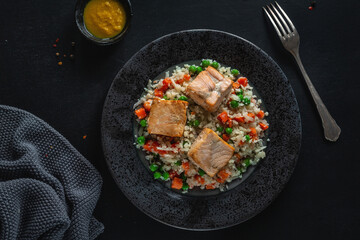 Fish with vegetables on plate low carb