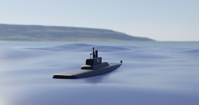 3D illustration of a submarine with a background in the sea. 3d rendering Indonesian submarine