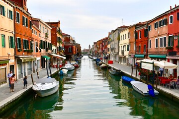Fototapeta na wymiar Quiet Burano Island Canal near Venice Italy
