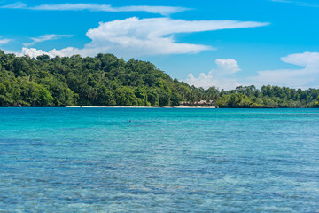 Coastline of the Togian Island Batudaka in the Gulf of Tomini in Sulawesi. The Islands are a paradise for divers and snorkelers and offers an incredible diversity of species